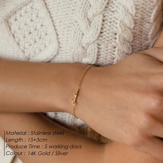 Venusiva Gold Color Customized Name Bracelet for Women Personalized Letter Charm Stainless Steel Fashion Jewelry Gift