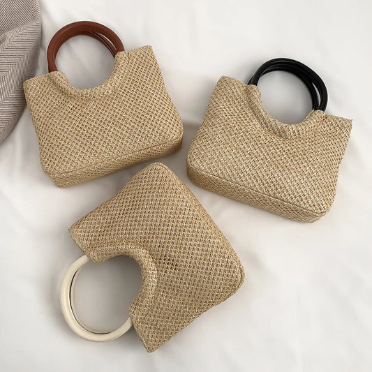 Venusiva Women's Large Capacity Straw Top-Handle Bag Fashion Summer Shopping Tote for Vacation Travel Daily Casual