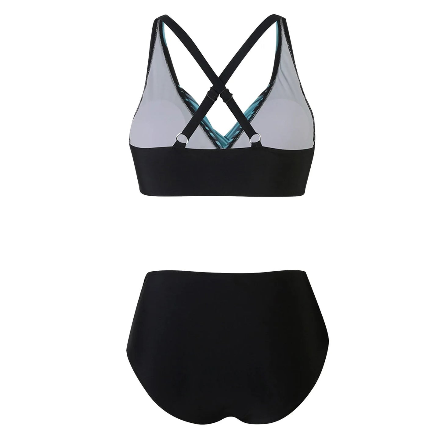 High Waist Women's Bikini 2024 Lace-Up Push-Up Ruched Two-Piece Swimwear Color Block Sexy Beach Style Polyester Tankini Set