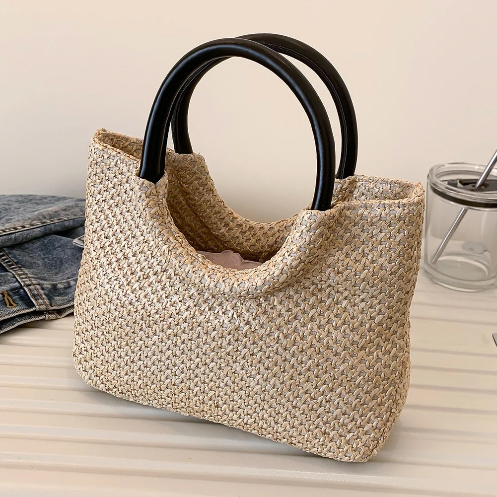 Venusiva Women's Large Capacity Straw Top-Handle Bag Fashion Summer Shopping Tote for Vacation Travel Daily Casual