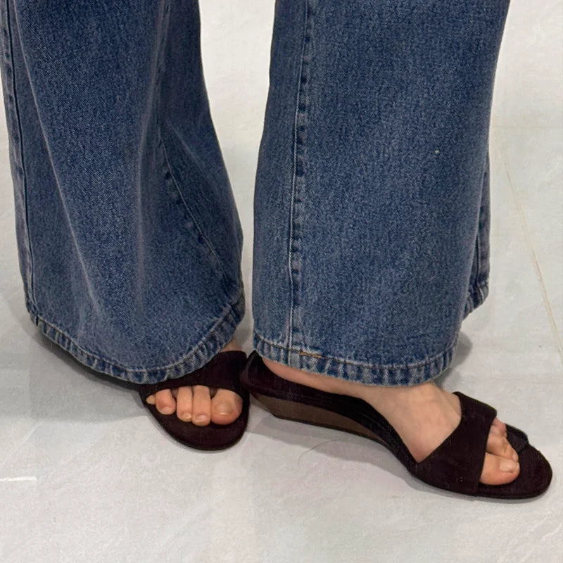 Venusiva Women's Elegant Open-Toe Slides Summer Fashion Wedge Heels Ladies Evening Party Slippers Comfortable Pull-On Design