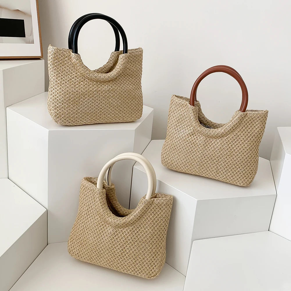 Venusiva Women's Large Capacity Straw Top-Handle Bag Fashion Summer Shopping Tote for Vacation Travel Daily Casual