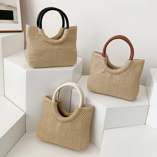 Venusiva Women's Large Capacity Straw Top-Handle Bag Fashion Summer Shopping Tote for Vacation Travel Daily Casual