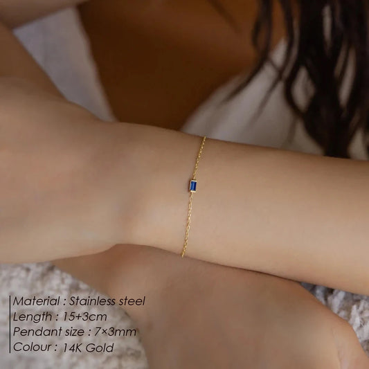 Venusiva eManco Stainless Steel Birthstone Bracelet 7x3MM Square Geometric Sparkling Rhinestone Bangle Fashion Jewelry Gift for Women
