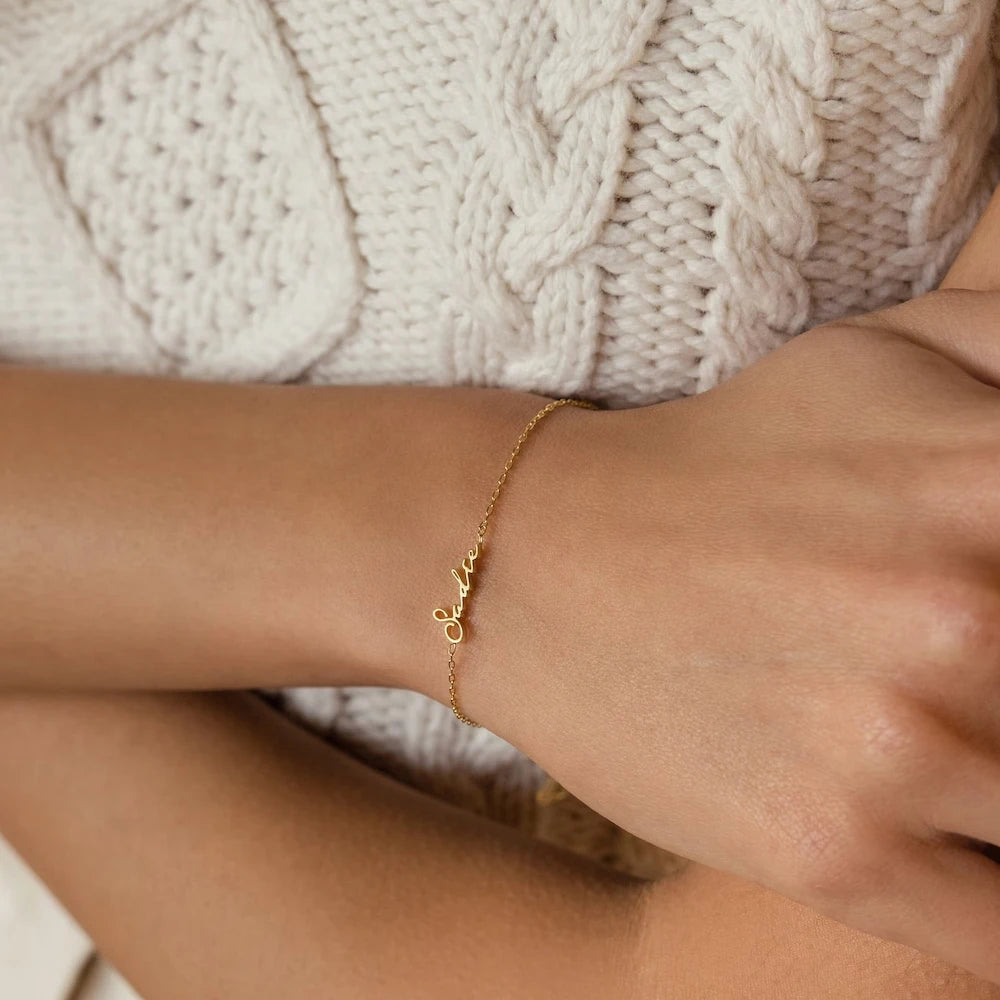 Venusiva Gold Color Customized Name Bracelet for Women Personalized Letter Charm Stainless Steel Fashion Jewelry Gift