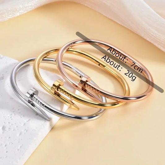 Venusiva Luxury Titanium Steel Cuff Bracelet Women's Non-Fading Stainless Steel round Style Fashion Jewelry