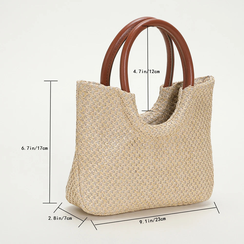 Venusiva Women's Large Capacity Straw Top-Handle Bag Fashion Summer Shopping Tote for Vacation Travel Daily Casual
