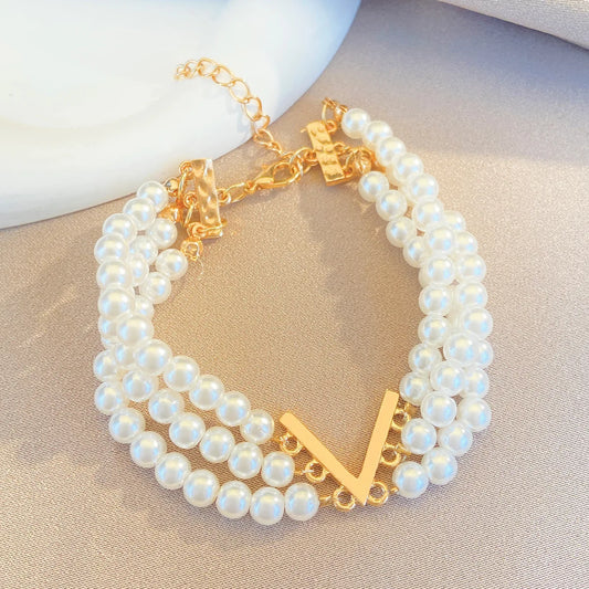 Venusiva New Multi-Layer Pearl Jewelry suit Women's Ins Style European and American Creative Design V-Collar Bracelet suit