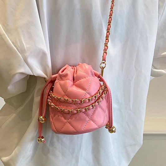 Venusiva Mini Bucket Bag for Women Summer 2024 Solid Chain Crossbody Versatile Girls Shoulder Card Pack Purse Chic PU Leather