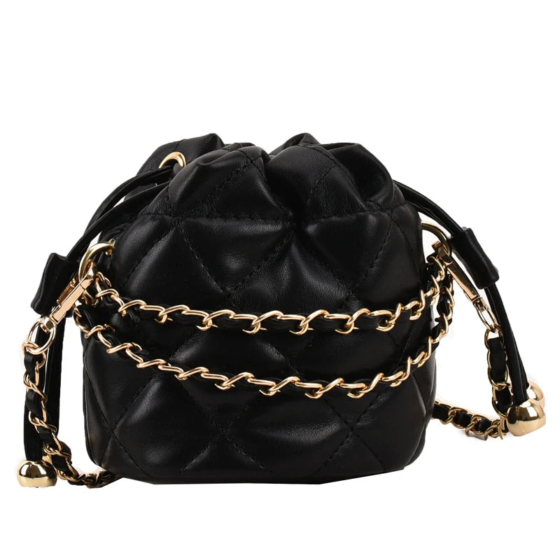 Venusiva Mini Bucket Bag for Women Summer 2024 Solid Chain Crossbody Versatile Girls Shoulder Card Pack Purse Chic PU Leather