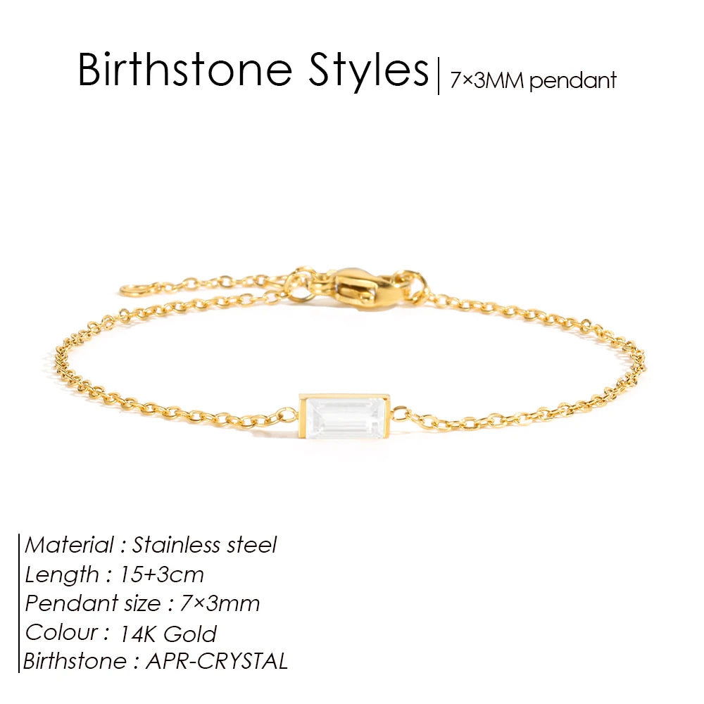 Venusiva eManco Stainless Steel Birthstone Bracelet 7x3MM Square Geometric Sparkling Rhinestone Bangle Fashion Jewelry Gift for Women