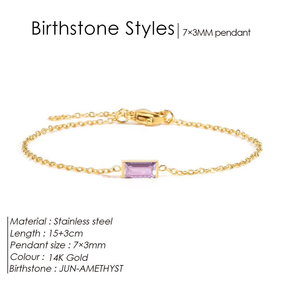 Venusiva eManco Stainless Steel Birthstone Bracelet 7x3MM Square Geometric Sparkling Rhinestone Bangle Fashion Jewelry Gift for Women