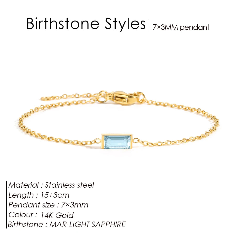 Venusiva eManco Stainless Steel Birthstone Bracelet 7x3MM Square Geometric Sparkling Rhinestone Bangle Fashion Jewelry Gift for Women
