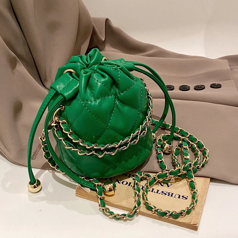 Venusiva Mini Bucket Bag for Women Summer 2024 Solid Chain Crossbody Versatile Girls Shoulder Card Pack Purse Chic PU Leather