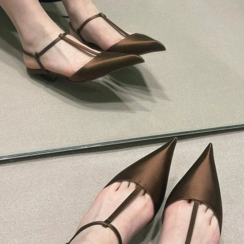 Venusiva Women's Pointed Toe Pumps Comfortable Low Heel Fashion Sandals Trendy Slip-On Large Size Shoes for Various Occasions