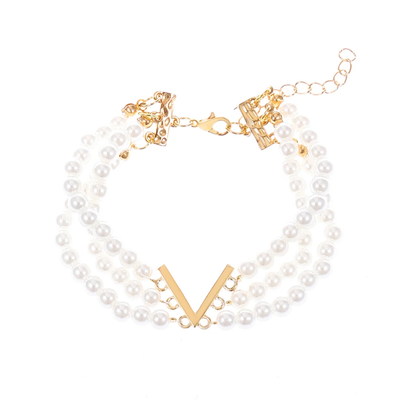 Venusiva New Multi-Layer Pearl Jewelry suit Women's Ins Style European and American Creative Design V-Collar Bracelet suit