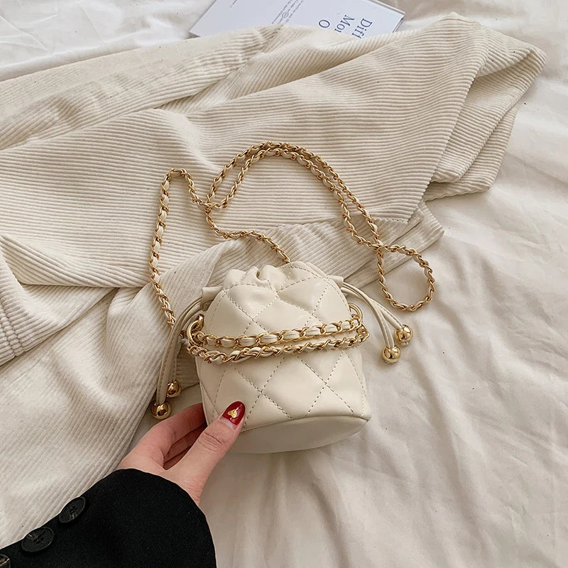 Venusiva Mini Bucket Bag for Women Summer 2024 Solid Chain Crossbody Versatile Girls Shoulder Card Pack Purse Chic PU Leather