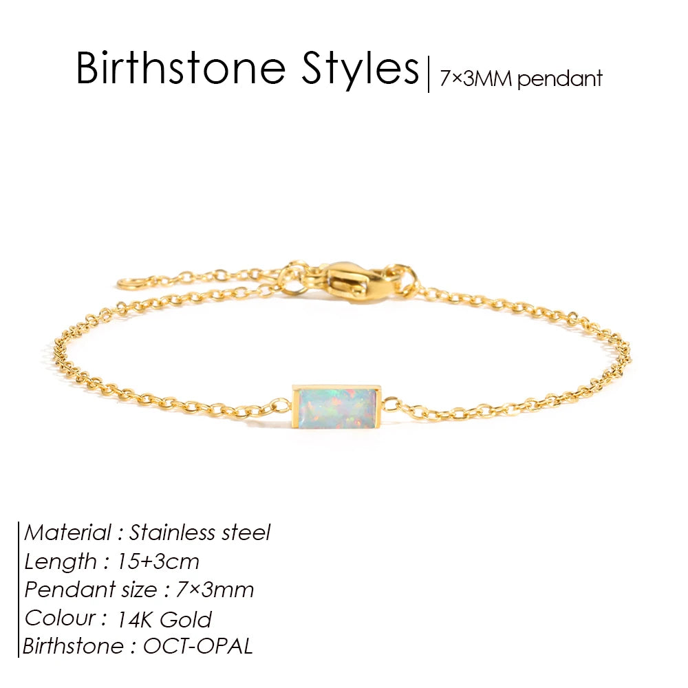 Venusiva eManco Stainless Steel Birthstone Bracelet 7x3MM Square Geometric Sparkling Rhinestone Bangle Fashion Jewelry Gift for Women